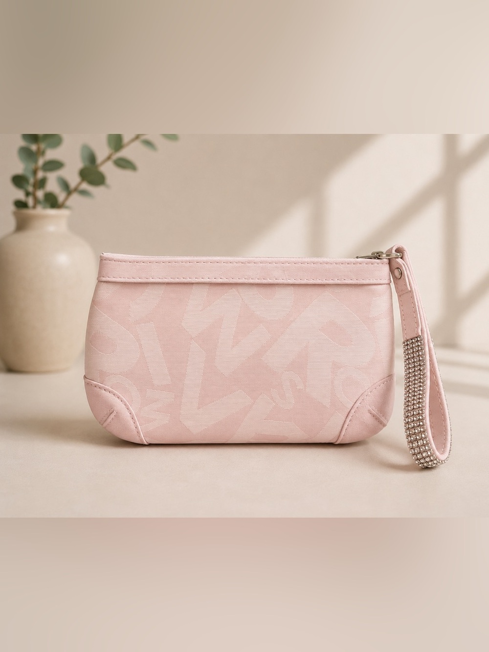 Swarovski Pale Pink Jacquard Wristlet with Crystal-Studded Strap